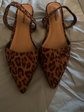 comfortview Leopard Print Pointed Toe Slingback kitten heels in Brown NWOT